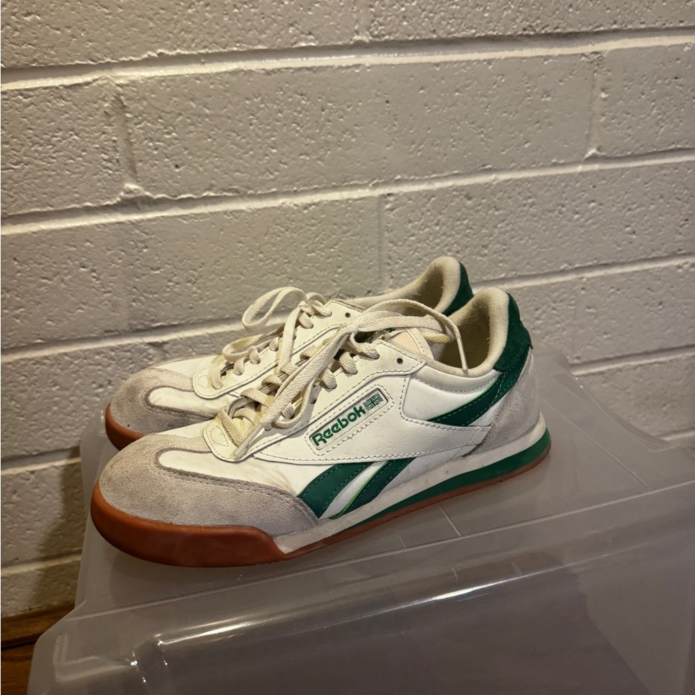 Reebok Women’s White and Green Classic Low-Top Sneakers with Gum Outsole